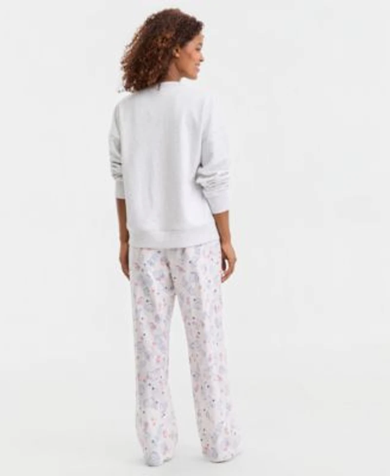 State Of Day Womens Terry Crewneck Sweatshirt Poplin Pajama Pants Macys Exclusive