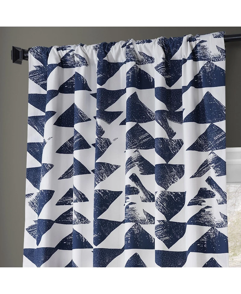 Half Price Drapes Triad Indigo Geometric Printed Cotton Room Darkening Curtain