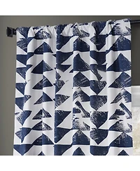 Half Price Drapes Triad Indigo Geometric Printed Cotton Room Darkening Curtain