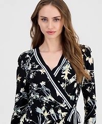 Anne Klein Women's Printed Tie-Front Wrap Top