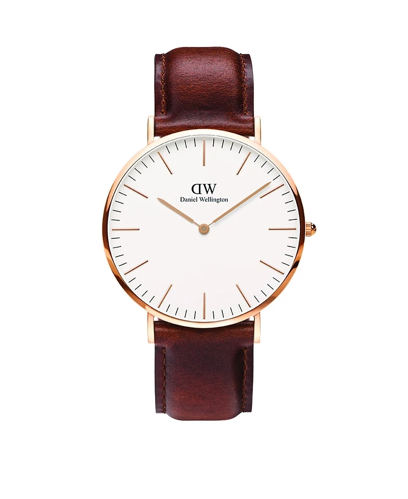 Daniel Wellington Unisex Analog Brown Leather Watch Set, 40mm