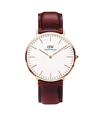 Daniel Wellington Unisex Analog Brown Leather Watch Set, 40mm