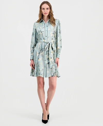 Anne Klein Women's Printed Long-Sleeve Shirtdress