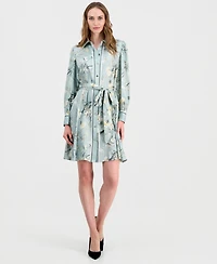 Anne Klein Women's Printed Long-Sleeve Shirtdress