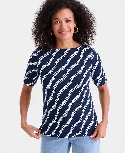 Style & Co Women's Printed Boat-Neck Elbow-Sleeve Top, Macy's Exclusive