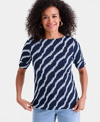Style & Co Women's Printed Boat-Neck Elbow-Sleeve Top, Macy's Exclusive