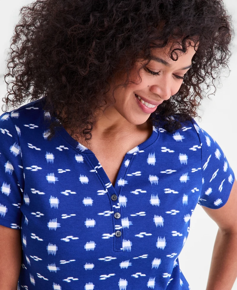 Style & Co Women's Short-Sleeve Cotton Henley Top, Exclusively at Macy's