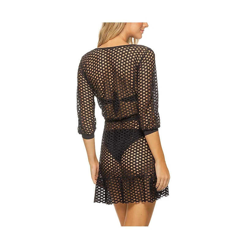 Guria Beachwear Women's Lattice Front Tie Ruffle Hem Cover-up