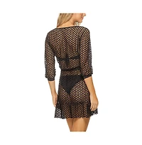 Guria Beachwear Women's Lattice Front Tie Ruffle Hem Cover-up