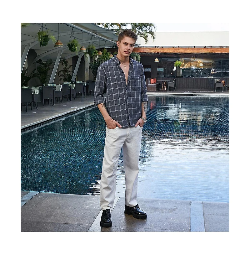 Campus Sutra Men's Charcoal Grey BiGraph-Check Shirt