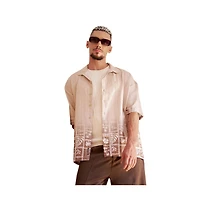 Campus Sutra Men's Ecru Beige Tropics Ombre-Tactile Shirt