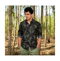 Campus Sutra Men's Charcoal Grey Stamped-Foliage Shirt