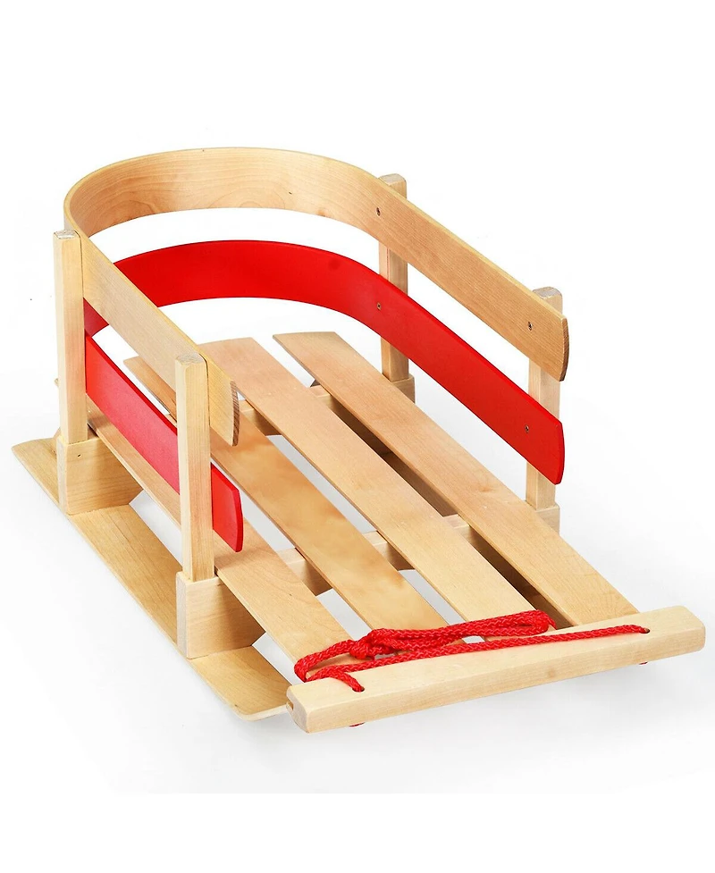 Hongge Wooden Snow Sled for Kids Classic Pull Sled with Backrest and Rope