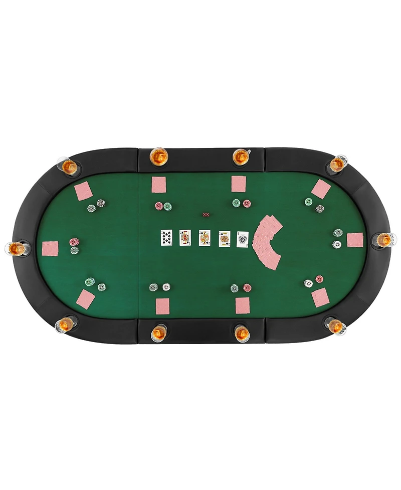 Hongge 84 Inch 10 Player Folding Poker Table Top with Cup Holders and Casino Felt Surface