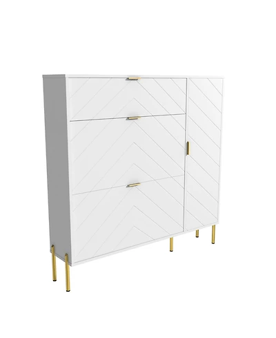 Clihome Shoe Cabinet Storage for Entryway, Modern Shoe Rack Cabinet with 3 Flip Drawers & Side Cabinet