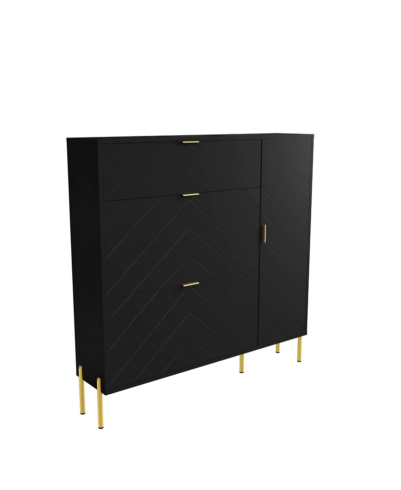 Clihome Shoe Cabinet Storage for Entryway, Modern Rack with 3 Flip Drawers & Side