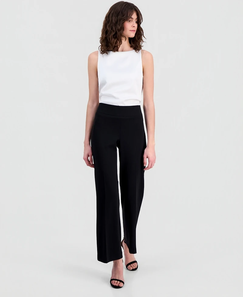 Anne Klein Women's Stretch Crepe High-Rise Wide-Leg Pull On Pants
