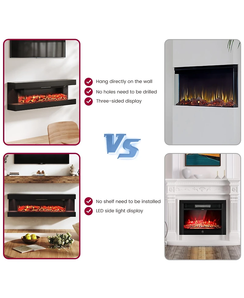 Clihome Inches Wall-Mounted Electric Fireplace With Led Lighted Mantel And Remote