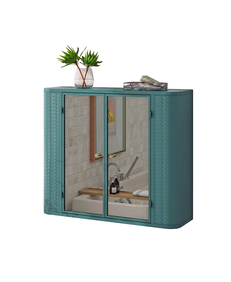 Clihome Green Wall-Mounted Bathroom Cabinet with Mirror – Ideal for Bathroom, Living Room, Kitchen & Dining Area