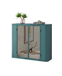 Clihome Green Wall-Mounted Bathroom Cabinet with Mirror – Ideal for Bathroom, Living Room, Kitchen & Dining Area
