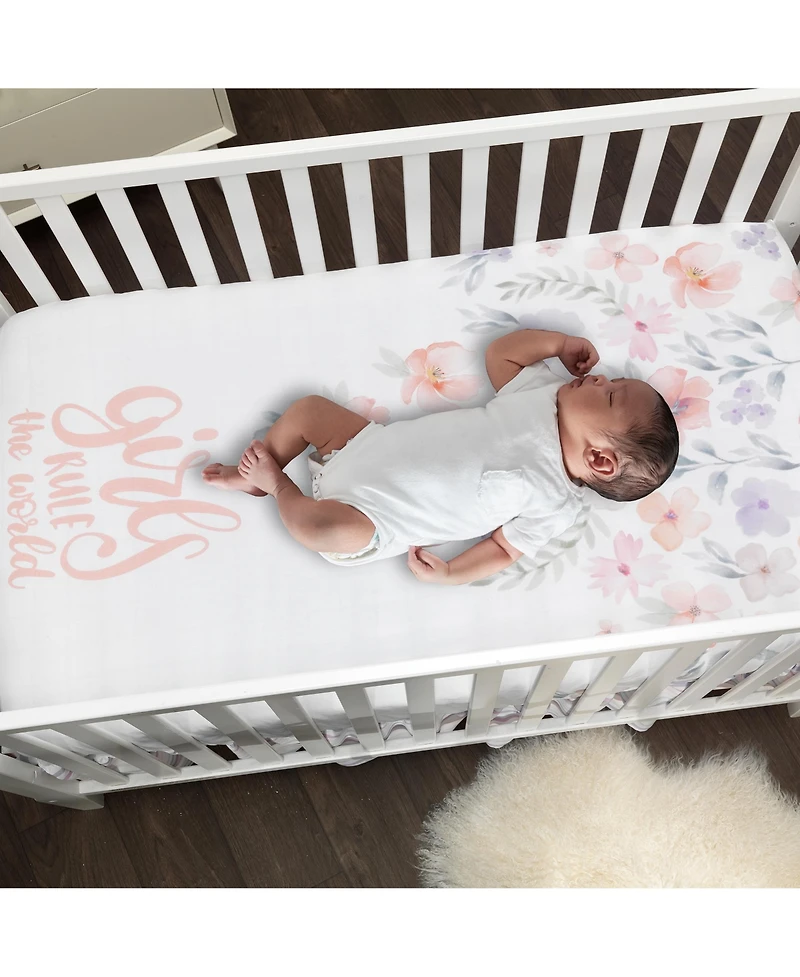 Lambs & Ivy Girls Rule the World Pink Floral 4-Piece Baby Crib Bedding Set