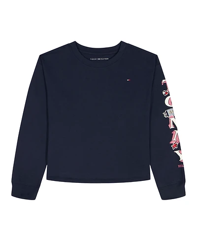 Tommy Hilfiger Girls' 2T-6X Boxy Glitter Graphic Long-Sleeve T-Shirt