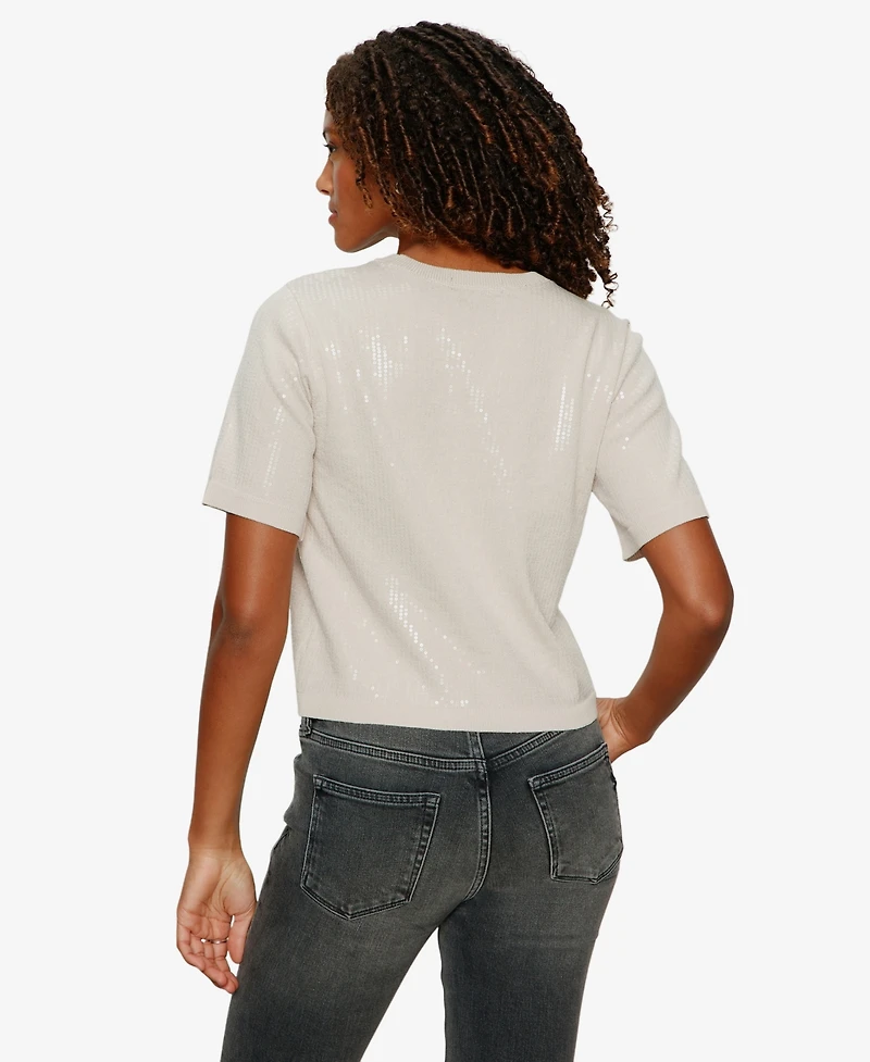 Sanctuary Women's Sparkle Sequin Short-Sleeve Sweater