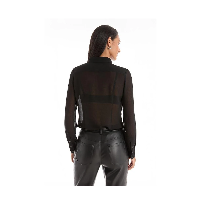 The Noli Shop Women's Georgia Semi-Sheer Blouse - Burgundy