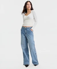 Bar Iii Women's High Rise Studded Wide Leg Jeans, Macy's Exclusive