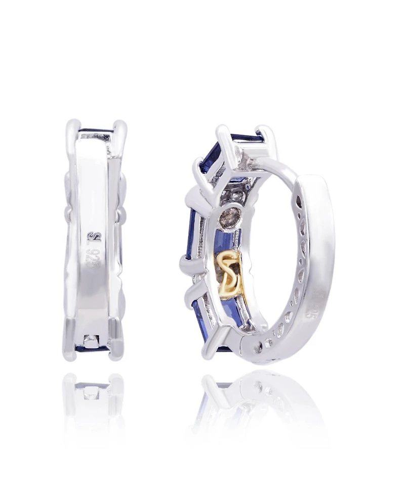 Suzy Levian Sterling Silver Sapphire & Created White Sapphire Emerald-Cut Huggie Hoop Earrings
