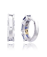 Suzy Levian Sterling Silver Sapphire & Created White Sapphire Emerald-Cut Huggie Hoop Earrings