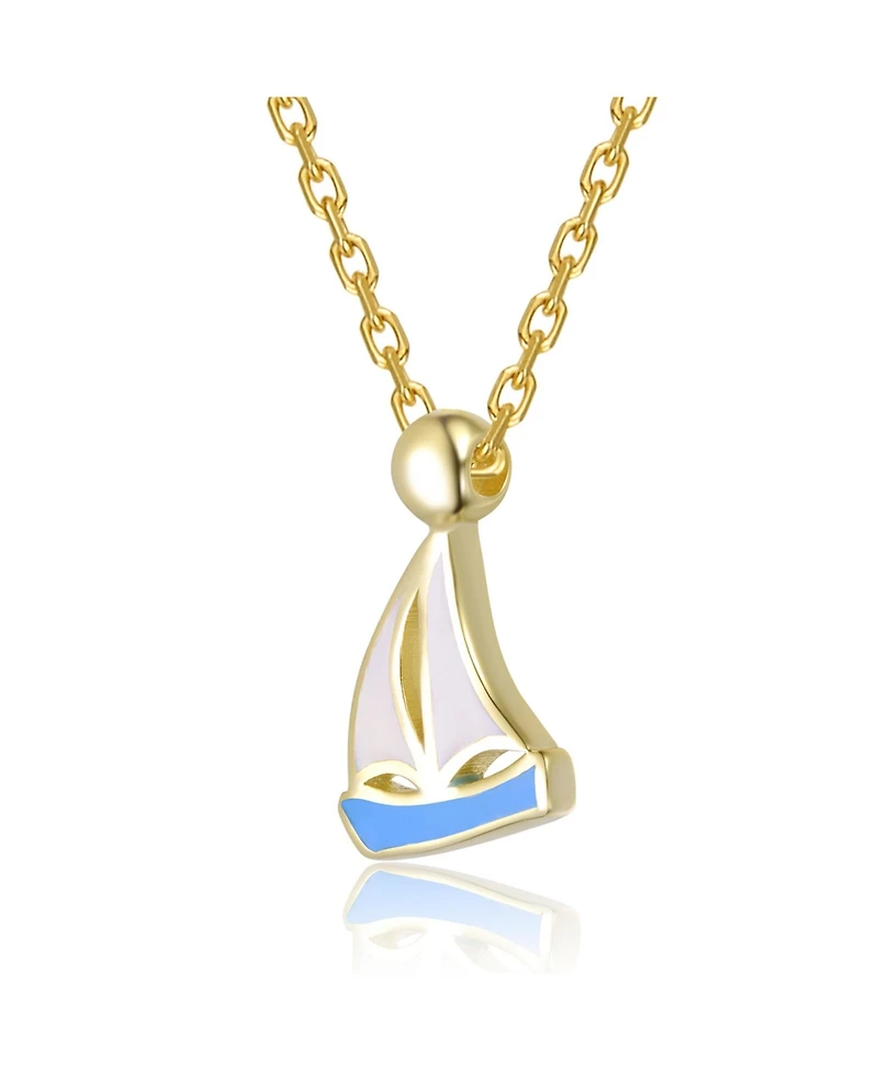 GiGiGirl 14K Gold Plated with Blue Enamel Elegant Sailboat Design Pendant Necklace