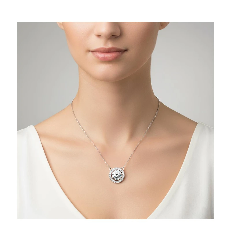 White Gold Plated with Clear Cubic Zirconia Round Solitaire Necklace