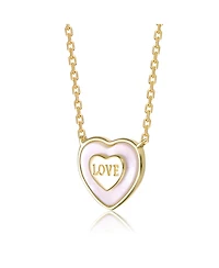 GiGiGirl 14K Gold Plated with White Mother Of Pearl or Purple Enamel & "Love" Inscription Heart Design Necklace