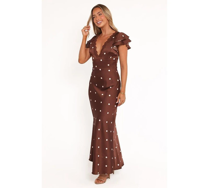 Petal and Pup Women's Brown Polka Dot Arella Maxi Dress