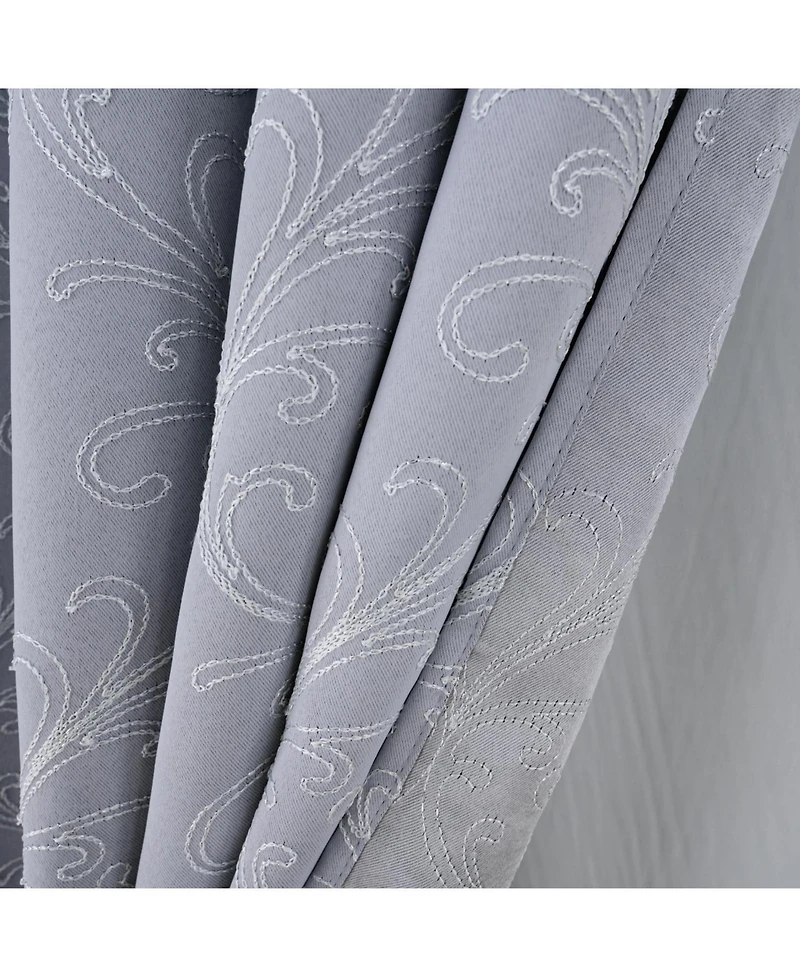 Rt Designer Collection Kimber Embroidered Blackout Luxurious Decorative Grommet Curtain Panel 54" x Silver