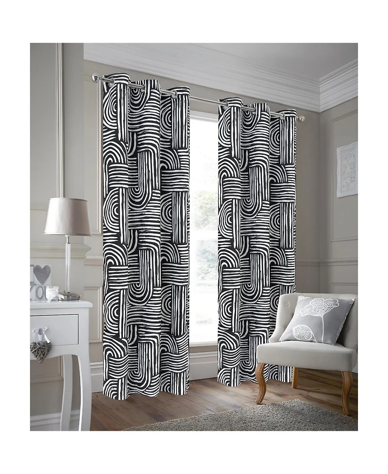 Rt Designer Collection Ashton Printed Blackout Luxurious Decorative Grommet Curtain Panel 54" x 84" Black