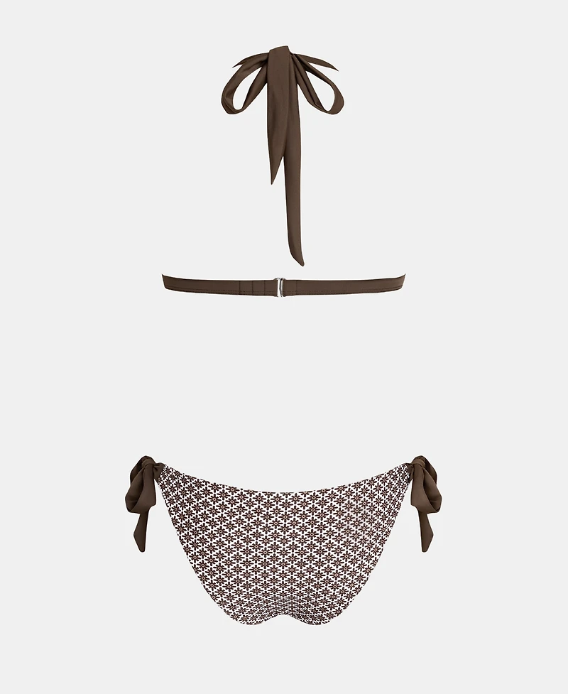 Cupshe Women's V Neck Reversible Bottom Halter Self Tie Back Hook Bikini Sets