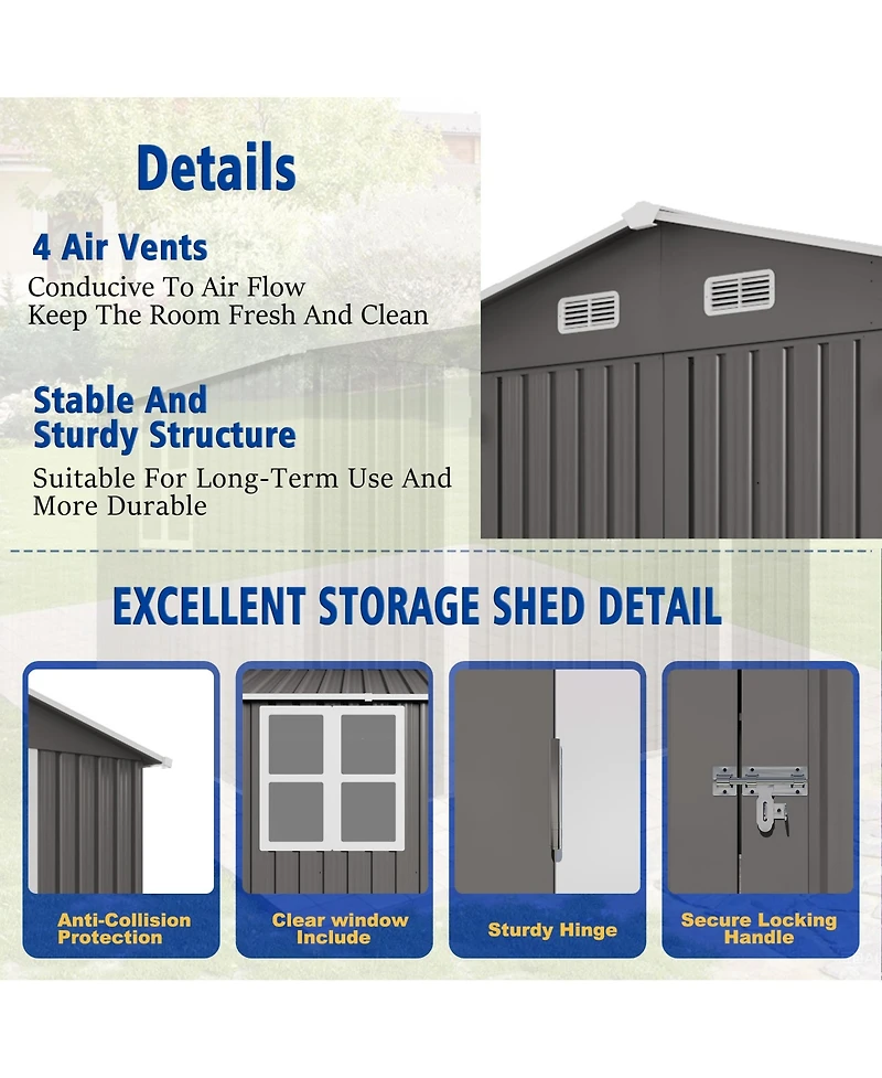 Streamdale 10x8 Ft Metal Outdoor Storage Shed - Gray