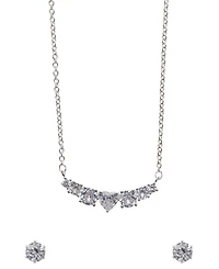 Giani Bernini Silver-Tone Cubic Zirconia Heart Necklace and Stud Earrings Set