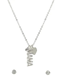 Giani Bernini Silver-Tone "Mama" Cubic Zirconia Pendant Necklace and Stud Earrings Set