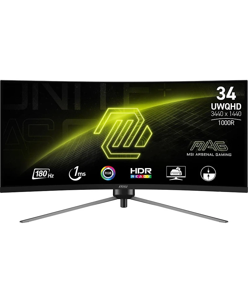 Msi Mag 345CQR 34" 21:9 Uwqhd 180Hz Curved Va Led Hdr Gaming Monitor - Metallic black