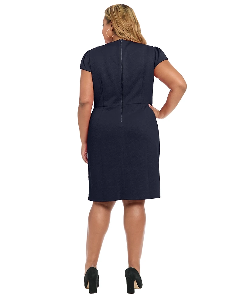 London Times Plus-Size Short-Sleeve Button-Skirt Sheath Dress