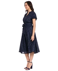 London Times Petite Notch Neck Short-Sleeve Dress