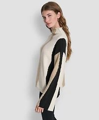 Dkny Women's Long-Sleeve Mock Neck Color-Block Sweater