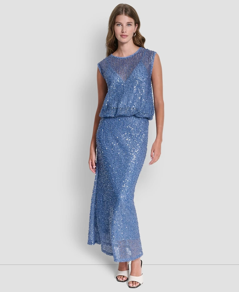 Dkny Women's Sleeveless Bubble Hem Sequin Knit Top