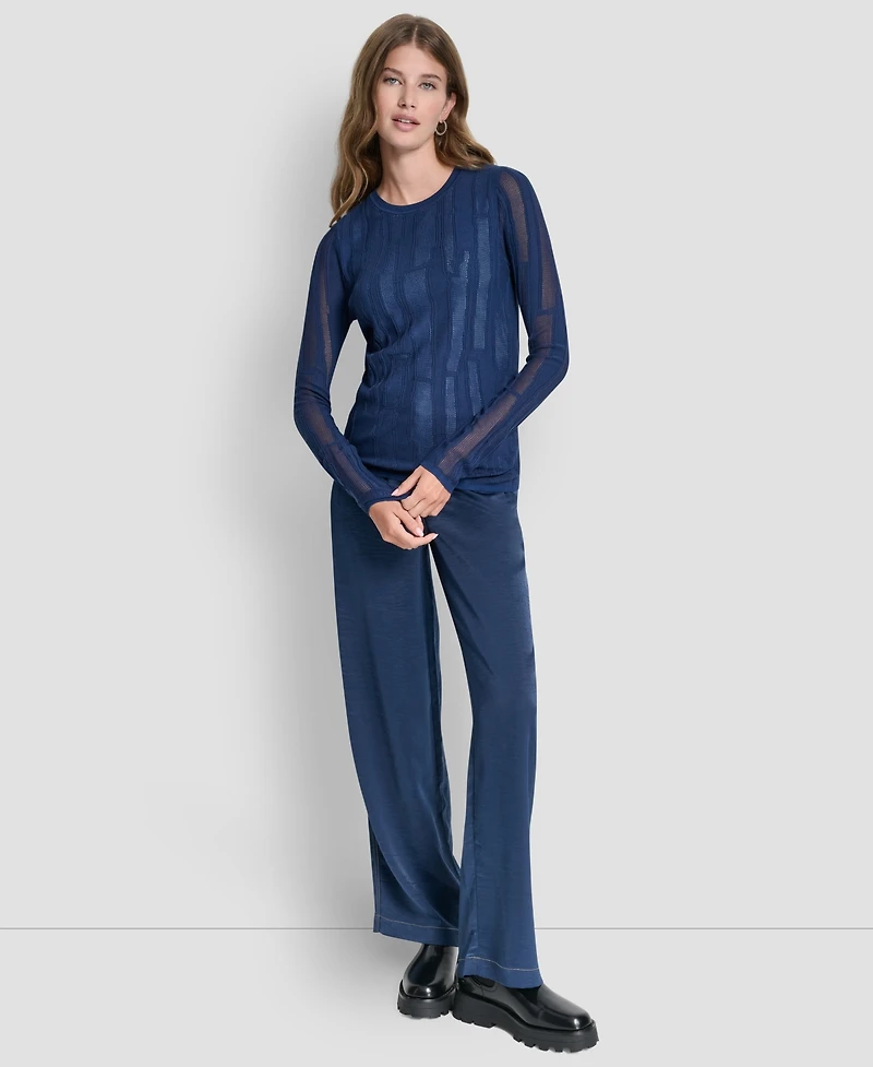 Dkny Women's Long-Sleeve Double Layer Mixed Stitch Sweater