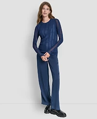 Dkny Women's Long-Sleeve Double Layer Mixed Stitch Sweater