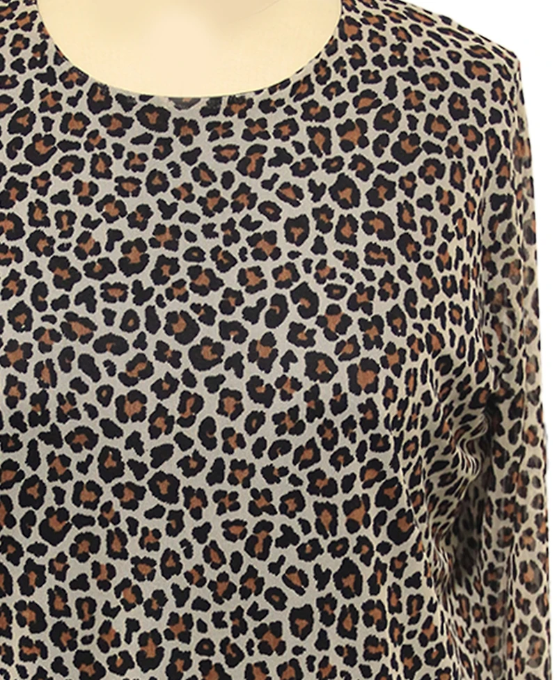 Coin 1804 Plus Jaguar Mesh Scoop neck Long sleeve Top