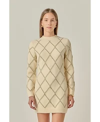 English Factory Women's Knit Dress Featuring a Lurex Argyle Pattern